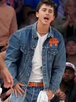 Timothée Chalamet Chrome Hearts Knicks Denim Jacket inspired by his NBA Finals courtside look, featuring premium blue denim and New York Knicks-inspired detailing.
