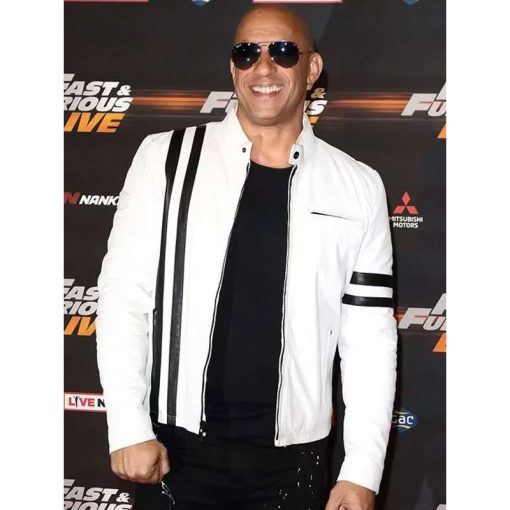 Vin Diesel Fast and Furious Live White Leather Jacket 01 Vin Diesel Fast and Furious White Leather Jacket