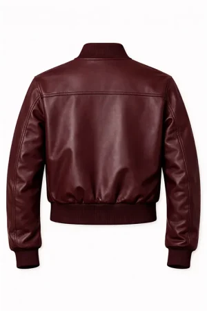Women’s Burgundy Leather Bomber Jacket