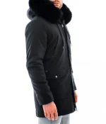Men’s Black Admiral Hooded Coat with Fur Collar