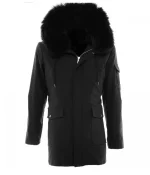 Men’s Black Admiral Hooded Coat with Fur Collar