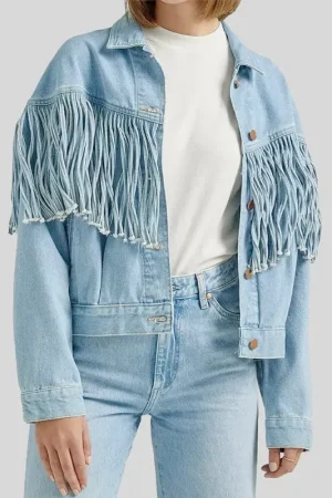 Landman Michelle Randolph Denim Fringe Jacket
