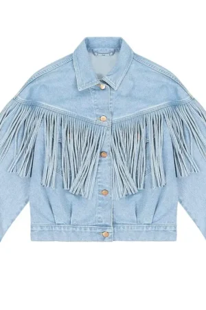 Landman Michelle Randolph Denim Fringe Jacket