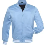 Women’s Baby Blue Satin Bomber Varsity Jacket