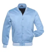 Women’s Baby Blue Satin Bomber Varsity Jacket
