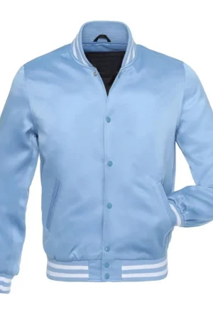 Women’s Baby Blue Satin Bomber Varsity Jacket
