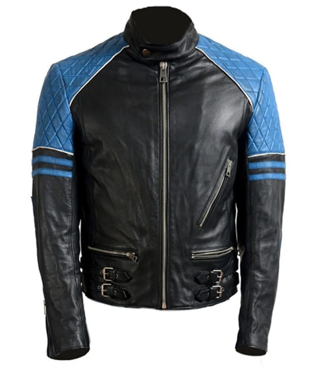black-and-blue-jacket-scaled1 Men’s Quilted Biker Stylish Black and Blue Leather Jacket