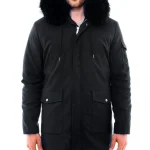 Men’s Black Admiral Hooded Coat with Fur Collar