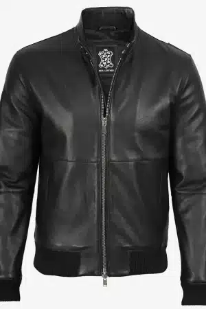Men's Black Semi-Aniline Lambskin Leather Bomber Jacket