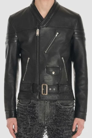 Men’s Designer Blackmeans Black Leather Biker Jacket