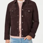 Men’s Suede Trucker Brown Leather Jacket
