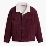 Burgundy Sherpa Trucker Cord Western Jacket