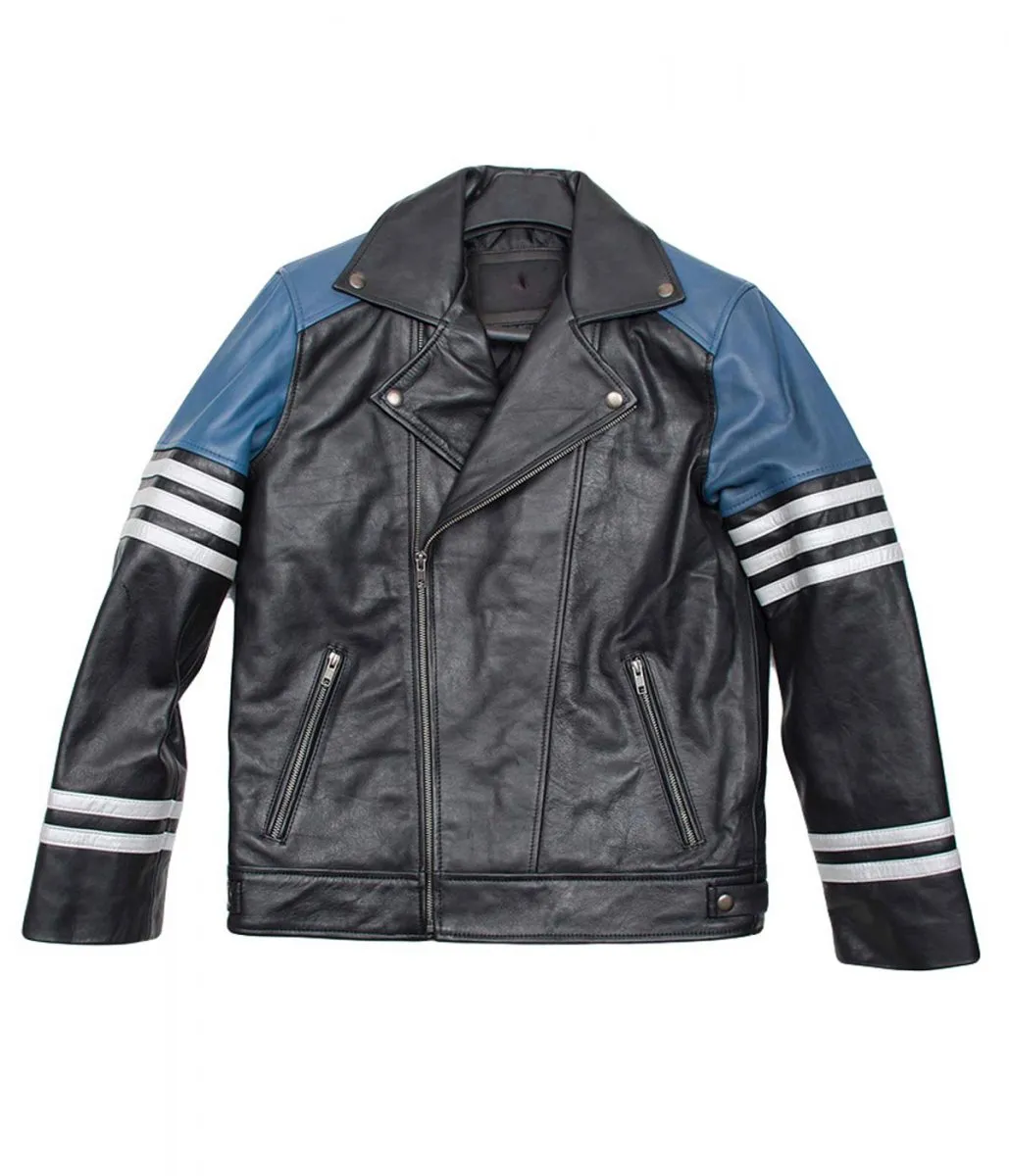 classic-black-and-blue-biker-jacket-scaled1 Men’s Classic Black and Blue Striped Leather Biker Jacket - Image 1
