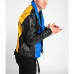 Men’s Color Block Biker Leather Jacket