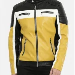 Men’s Color Block Quilted Leather Motorcycle Jacket