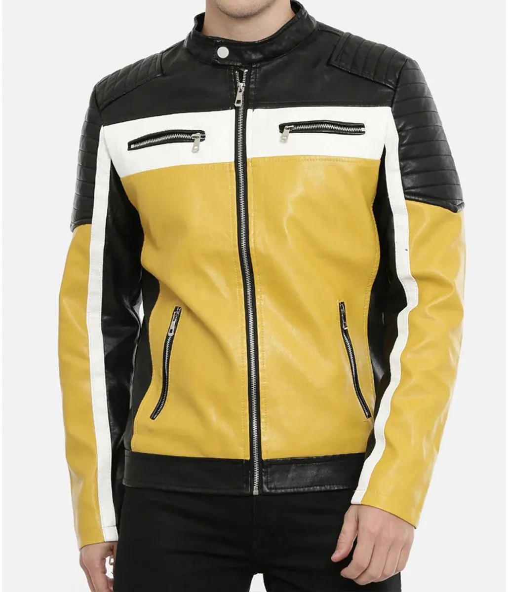 colour-block-biker-jacket-scaled1 Men’s Color Block Quilted Leather Motorcycle Jacket