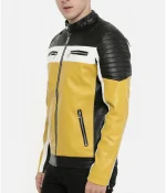 Men’s Color Block Quilted Leather Motorcycle Jacket
