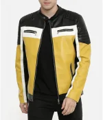 Men’s Color Block Quilted Leather Motorcycle Jacket