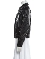 Women's Cropped Black Leather Bomber Jacket - Image 3