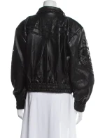 Women's Cropped Black Leather Bomber Jacket - Image 2