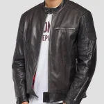 Men’s Crust Motorcycle Leather Zipper Pockets Jacket