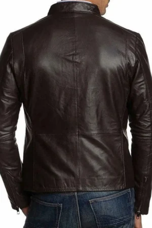 Men’s Simple Look Casual Wear Dark Brown Leather Jacket