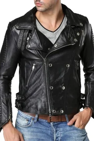 Men’s Padded Double Breasted Leather Jacket