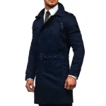 Men’s Double-Breasted Navy Blue Trench Coat