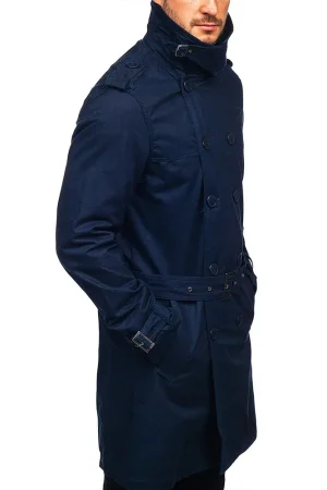 Men’s Double-Breasted Navy Blue Trench Coat
