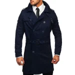 Men’s Double-Breasted Navy Blue Trench Coat