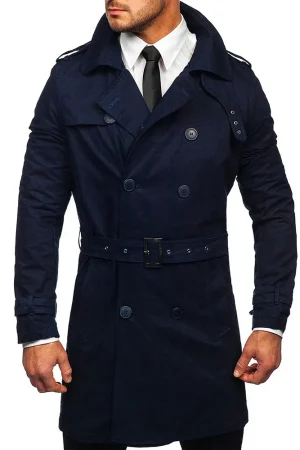 Men’s Double-Breasted Navy Blue Trench Coat