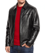 Men’s Simple Casual Black Leather Jacket