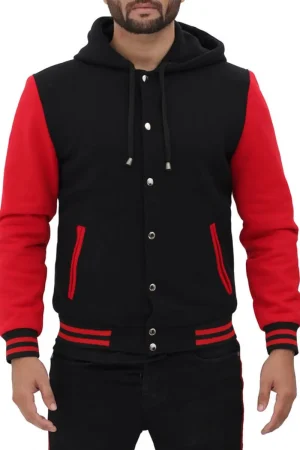 Men’s Salerno Red and Black Varsity Jacket with Hood
