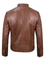 Hudson Men's  Cognac Brown Leather Jacket Racer - Image 5