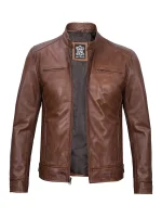 Hudson Men's  Cognac Brown Leather Jacket Racer