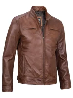 Hudson Men's  Cognac Brown Leather Jacket Racer - Image 4