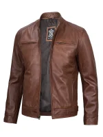 Hudson Men's  Cognac Brown Leather Jacket Racer - Image 3