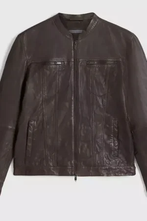 Men’s John Band Collar Leather Jacket