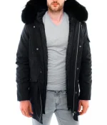 Men’s Black Admiral Hooded Coat with Fur Collar
