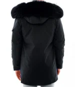 Men’s Black Admiral Hooded Coat with Fur Collar