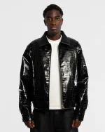 Men's BLACK CROCODILE LEATHER JACKET - Image 3