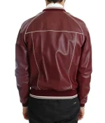 Men’s Stitched Bomber Maroon Leather Jacket - Image 2