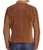 Men’s Casual Zipper Pockets Brown Suede Leather Jacket