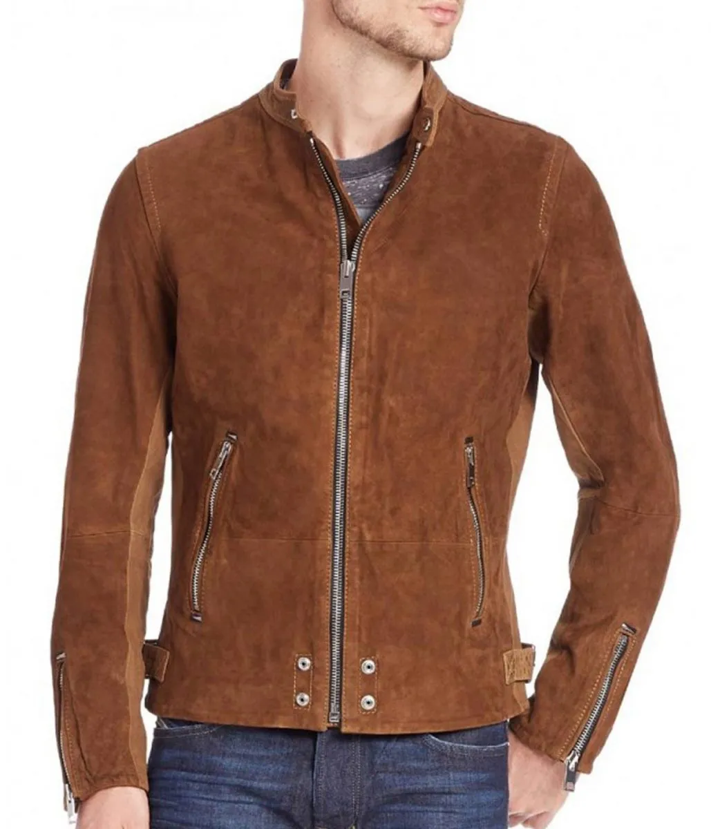 mens-brown-suede-leather-jacket-scaled1 Men’s Casual Zipper Pockets Brown Suede Leather Jacket