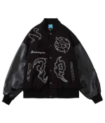 Men’s Embroidered Hip Hop Wool Varsity Jacket with Leather Sleeve - Image 2