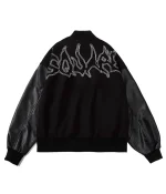 Men’s Embroidered Hip Hop Wool Varsity Jacket with Leather Sleeve - Image 4