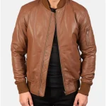 Men’s MA-1 Flight Brown Leather Bomber Jacket