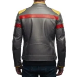 Men’s Red Yellow Striped Gray Leather Biker Jacket