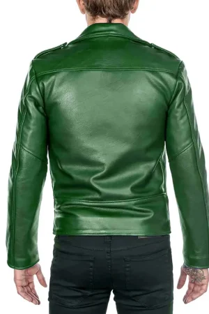 Men’s Shinny Green Leather Biker Jacket