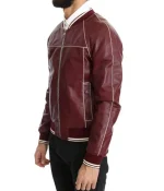 Men’s Stitched Bomber Maroon Leather Jacket